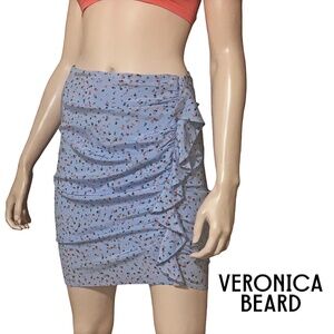 Veronica Beard Spencer Ruffled Skirt Floral Print Sky Blue Multi Mini Length